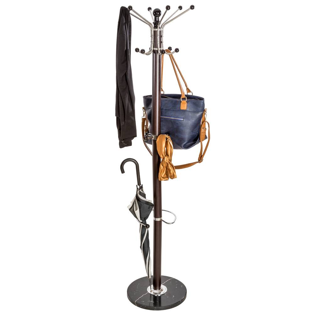 Portemanteau Sur Pied Tournant Avec 8 Patères - Porte-parapluies Et égouttoir - Socle Lesté 6kg - Noir - 175cm