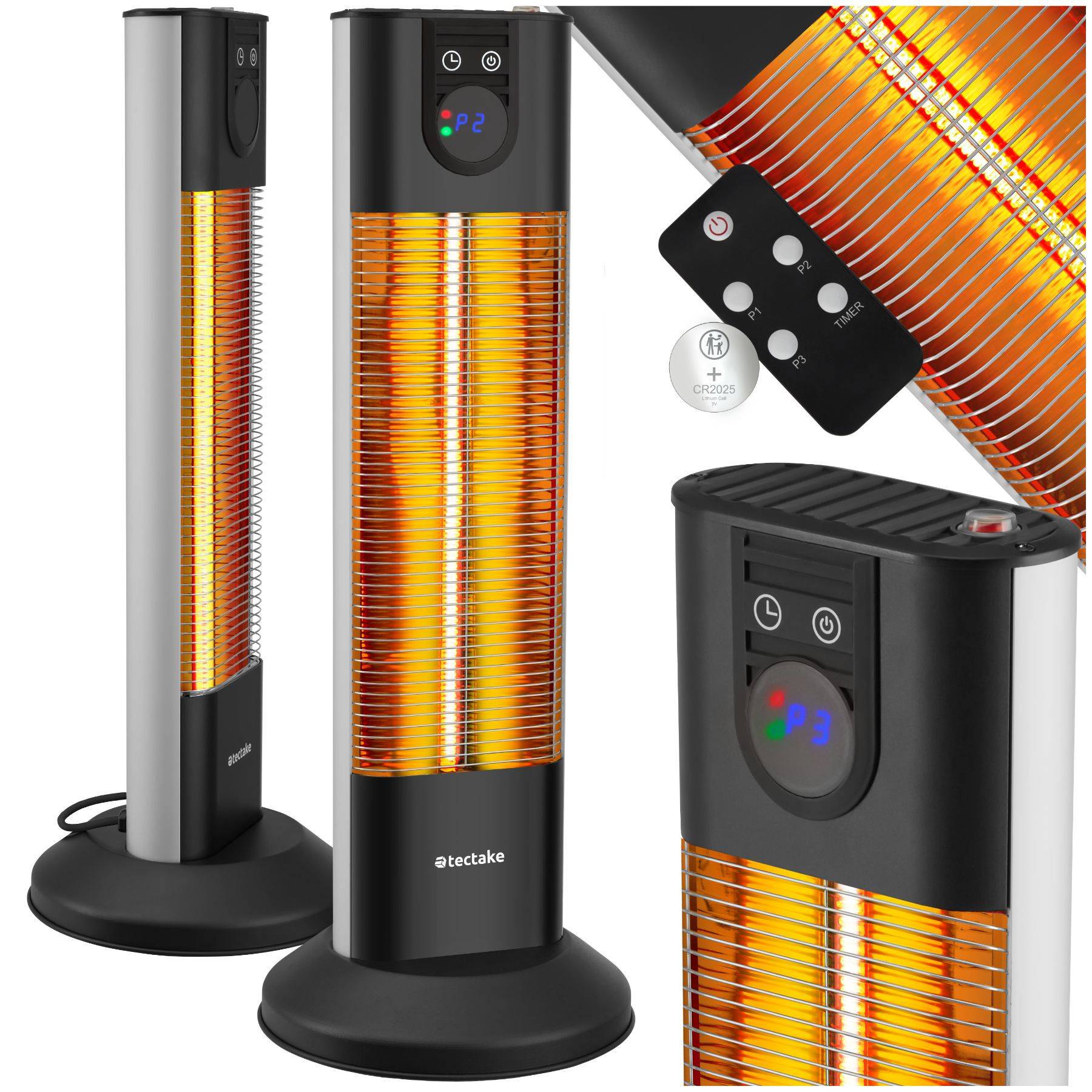 Parasol Chauffant Radiateur Infrarouge TRESKO 2500W - Télécommande - 3 Niveaux Chauffage - Intérieur/extérieur IP34 - Hauteur Réglable Chauffage Terrasse