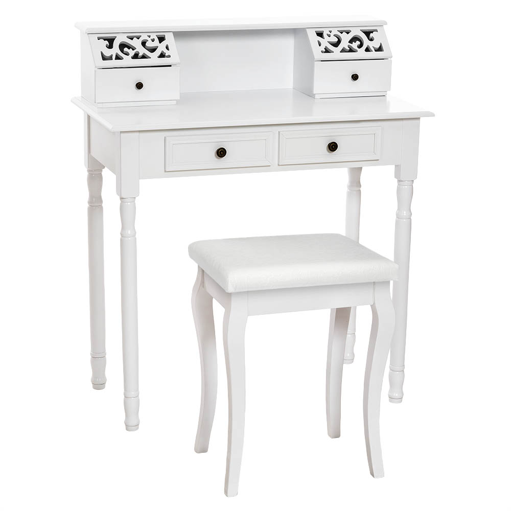 Blanc et bois brut Coiffeuse Table De Maquillage Avec Miroir 2 tiroirs Et Tabouret 80 * 40 Blanc et bois brut Coiffeuse Table De Maquillage Avec Miroir 2 tiroirs Et Tabouret 80 * 40