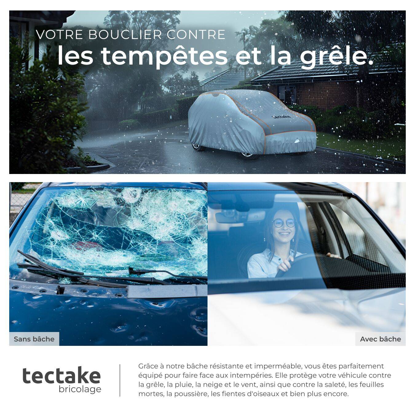 Bâche De Protection Voiture étanche Respirante 3 Couches Bord élastique - Taille Au Choix Neuve
