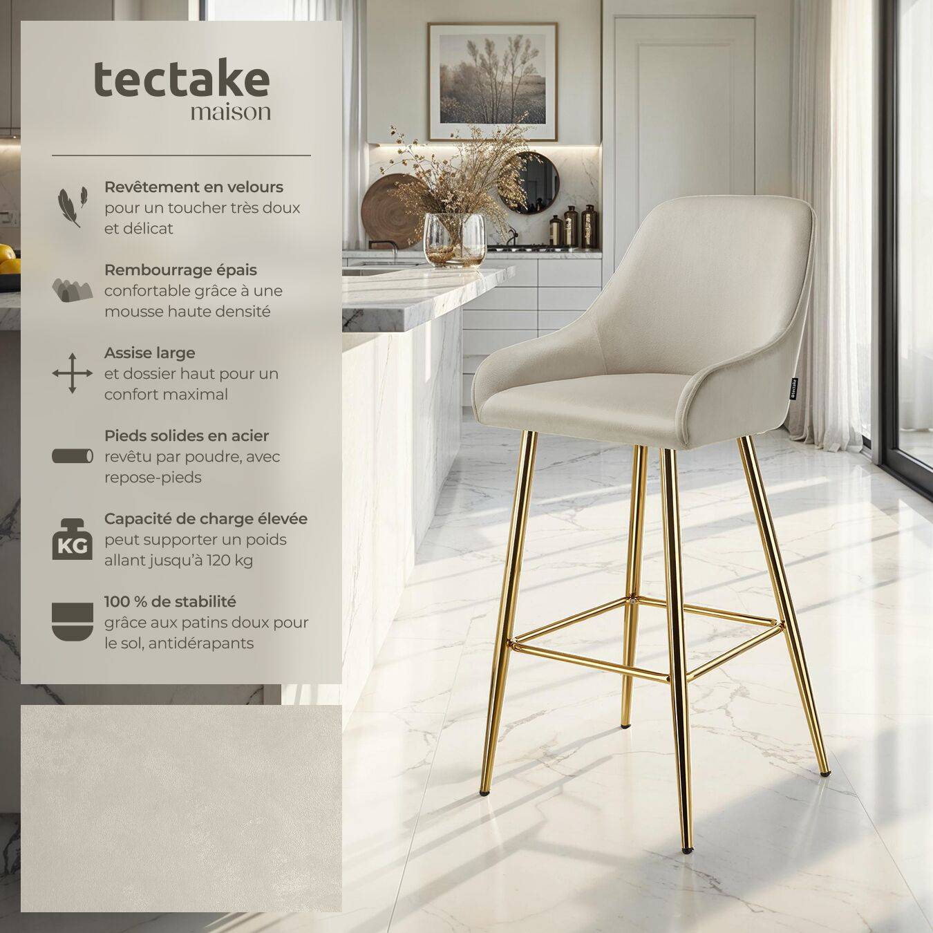 Ya-Home Chaise Bar en Velours Lot de 2 Tabourets de Bar avec Repose-Pieds Chaises de Comptoir et Cuisine Moderne Tabourets de Cuisine Confortable, Gris
