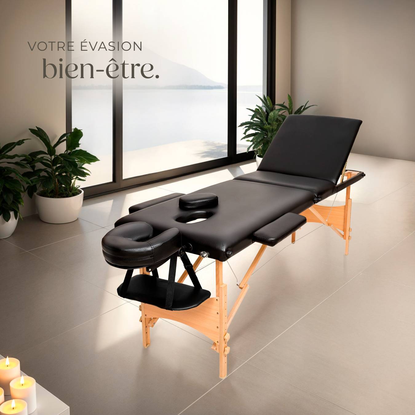 Table De Massage Pliante TECTAKE - Réglable En Hauteur, 3 Zones De Confort, Noire - Neuf