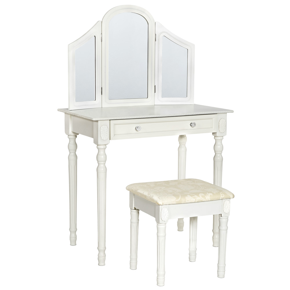 Coiffeuse meuble avec miroir 3 faces rabattable + Tabouret