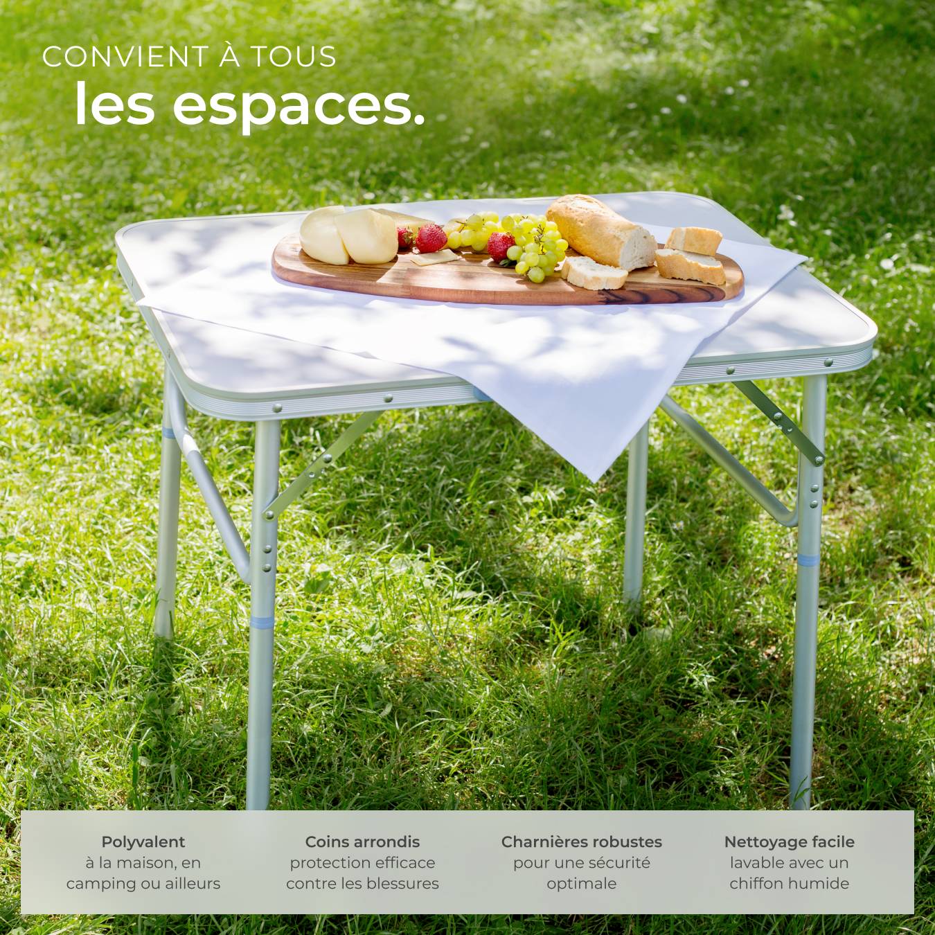 Table Pliante Blanche Extérieur/Intérieur - 100kg Charge, Résistante Aux Intempéries - Pour Jardin, Camping, Fête