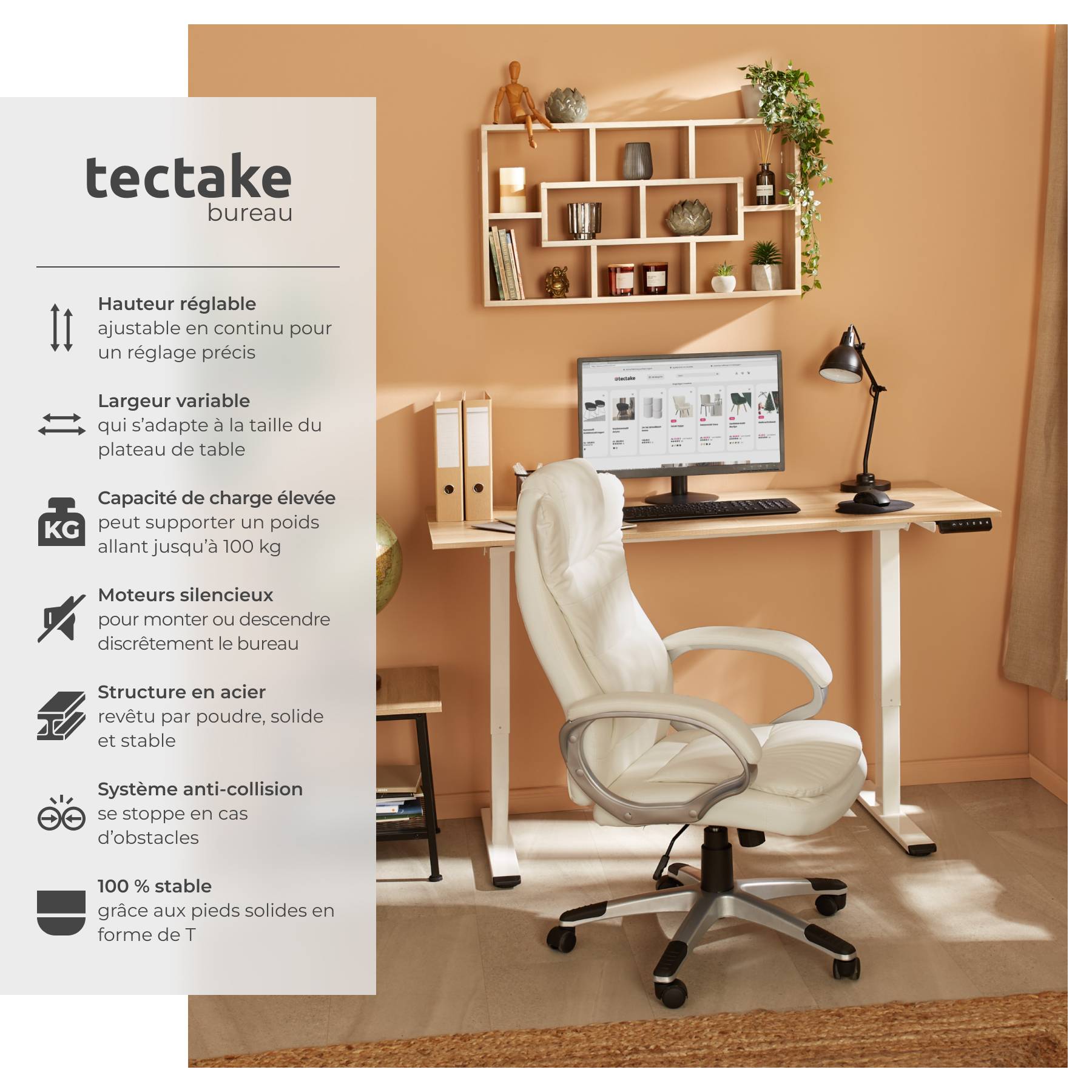 Bureau Électrique Assis-Debout Claiks 140x60cm - Réglable Hauteur 72-118cm - Mémoire Et Tiroir