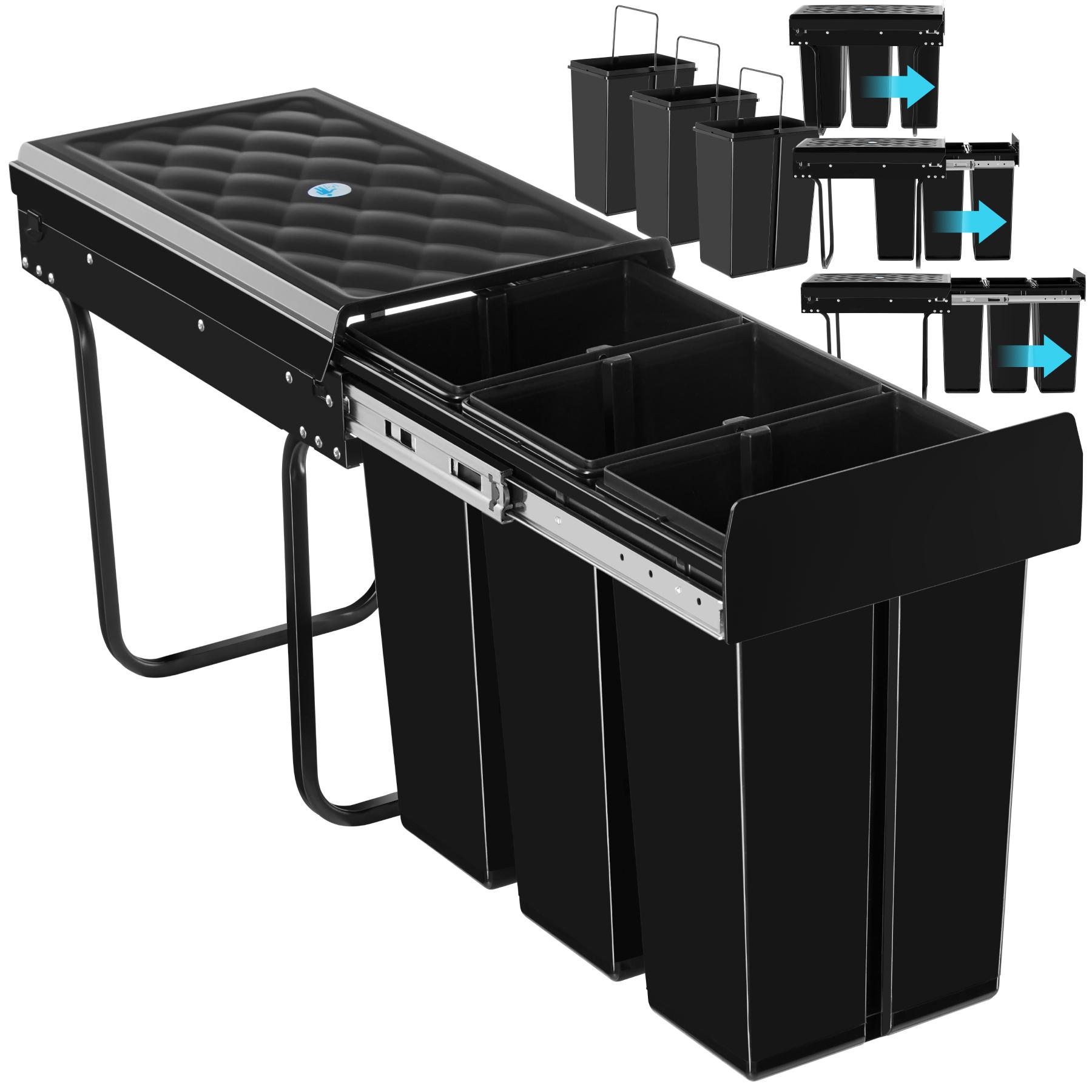 Poubelle Tri Sélectif 3 Compartiments Relaxdays - 60L - Ouverture Sensitive - Inox - 74,5x42x31,5cm