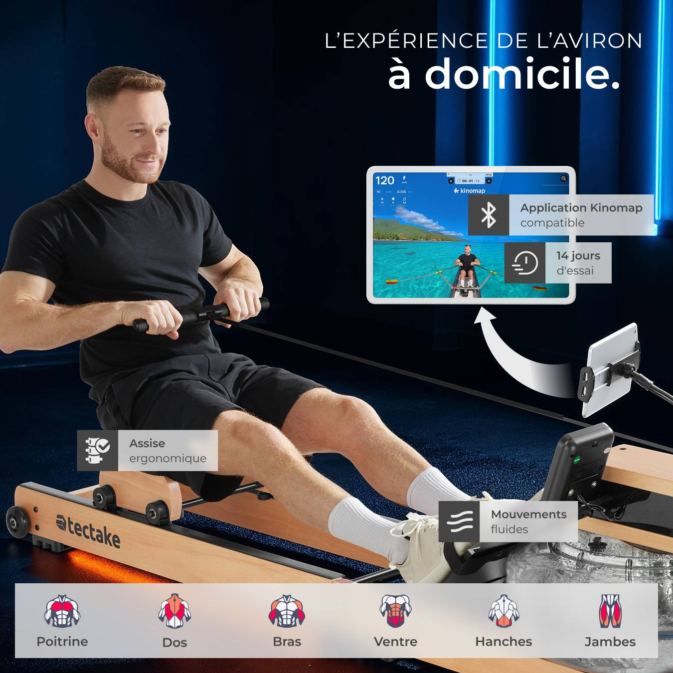 ISE Rameur Pliable à Eau Fitness, Rameur d'appartement Pliable Maison/Bureau, avec Pompe à Eau