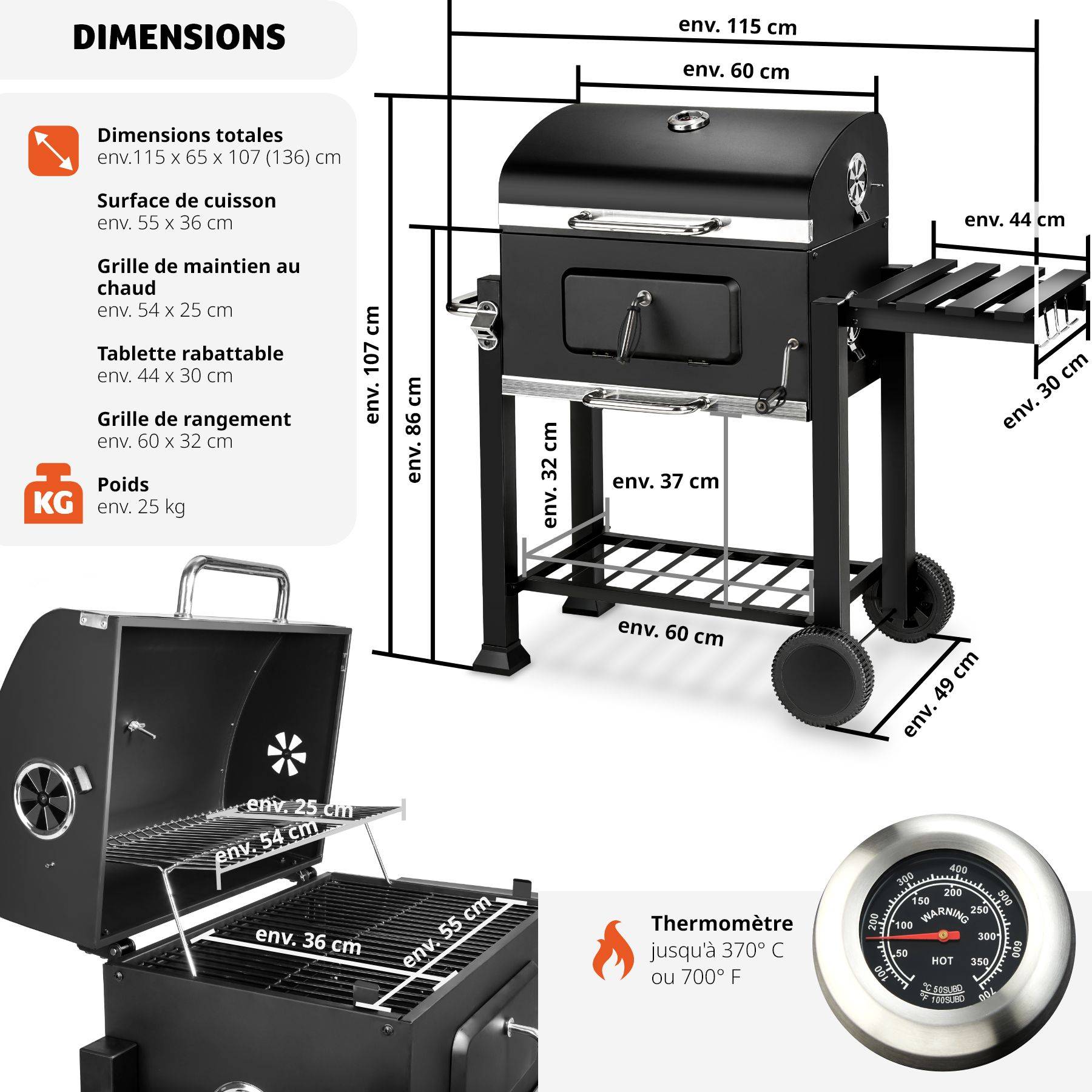 Barbecue Charbon De Bois Toronto Easy - Tepro - Compact Avec Thermomètre Et Bac à Cendres