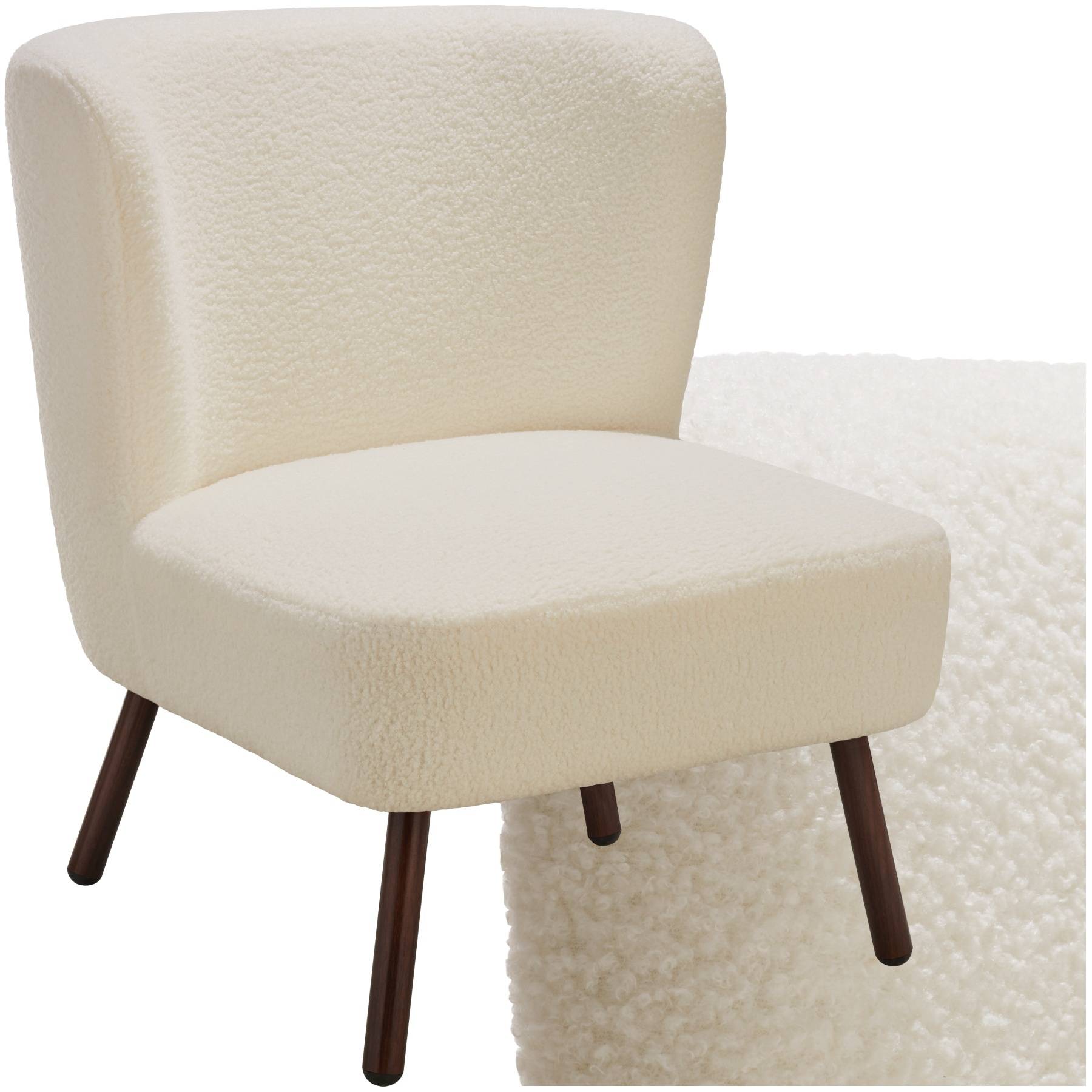 Fauteuil Lounge MANISO Hjh LIVING - Tissu Teddy Beige - Pieds Bois Noir - Confort Maximal
