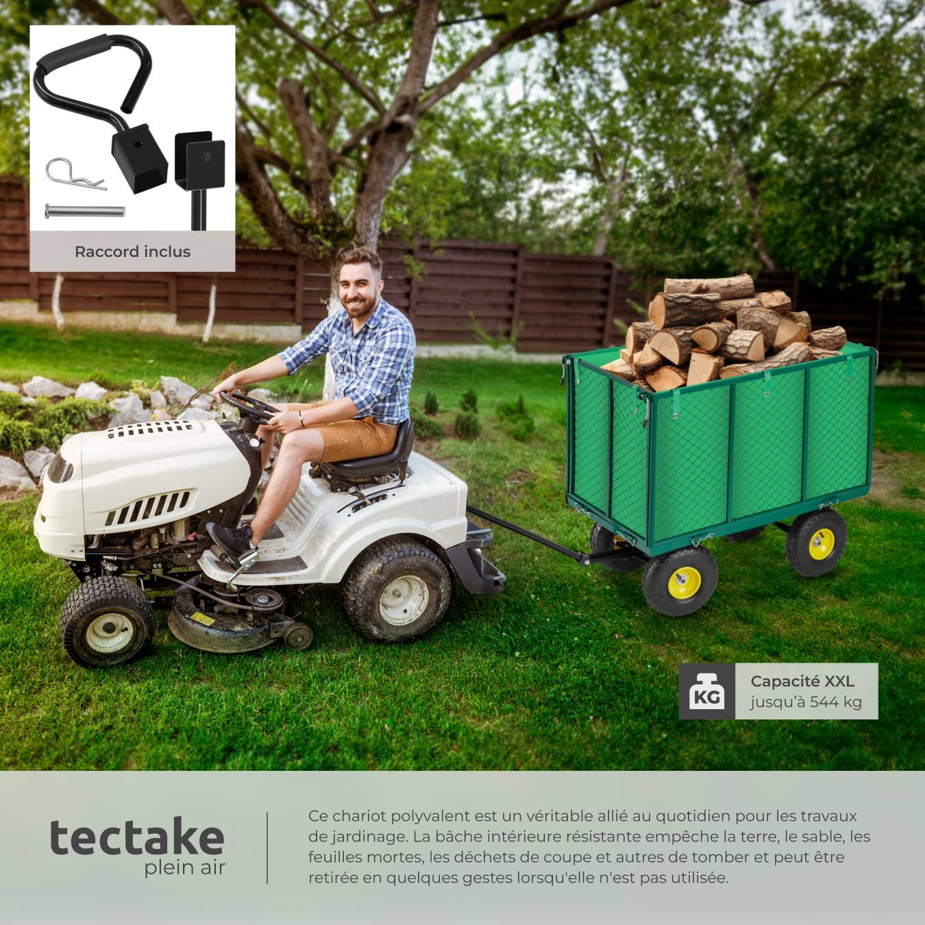 Chariot De Transport Tectake Pliable - 80kg, Toit Amovible, Sac Rangement, Pour Courses, Jardin, Camping