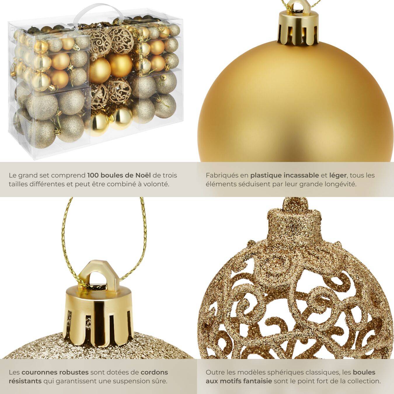 Lot De 3 Boules De Noël Or 5cm - Strass Thermo-collant (Hotfix) à Paillettes