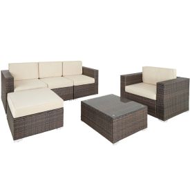 Salon De Jardin Rotin Modulable TecTake - 6 Fauteuils + Tabouret + Table, Marron Naturel