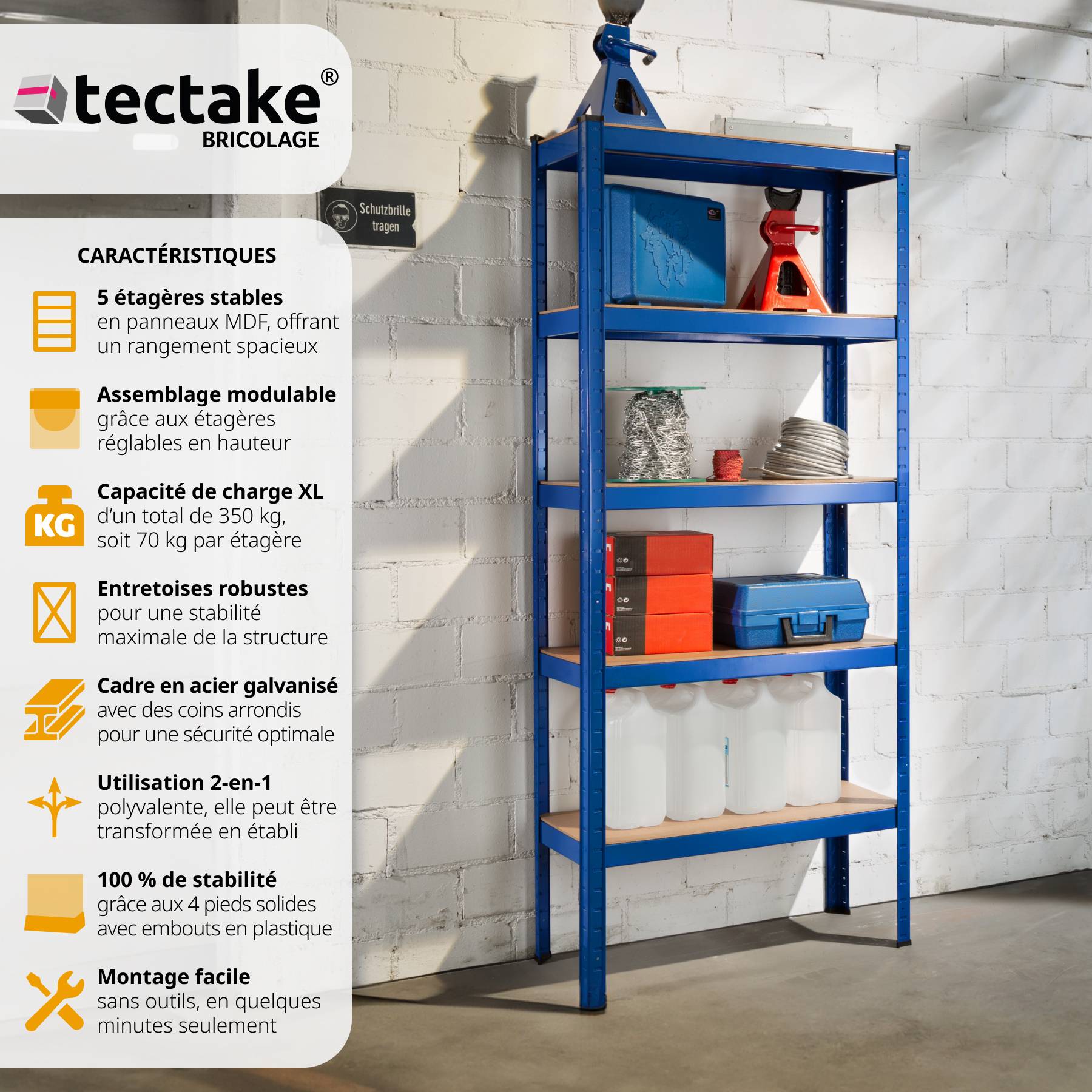 Étagère De Rangement Garage Atelier 5 Niveaux - Charge Lourde 875kg - Métallique Clipsable Dayplus