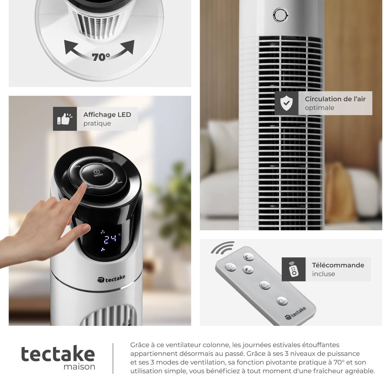Ventilateur Colonne Sichler 10W - 2 Vitesses, Modèle VT-110, Neuf Sous Emballage