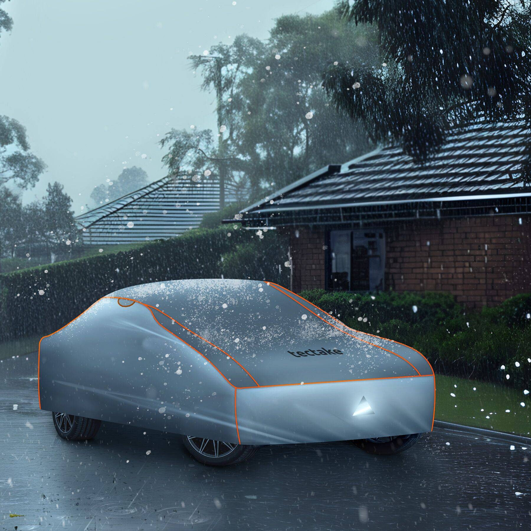 Bâche De Protection Auto Tectake - Imperméable, Anti-grêle, Bandes Réfléchissantes - Pour Petites Voitures Et SUV