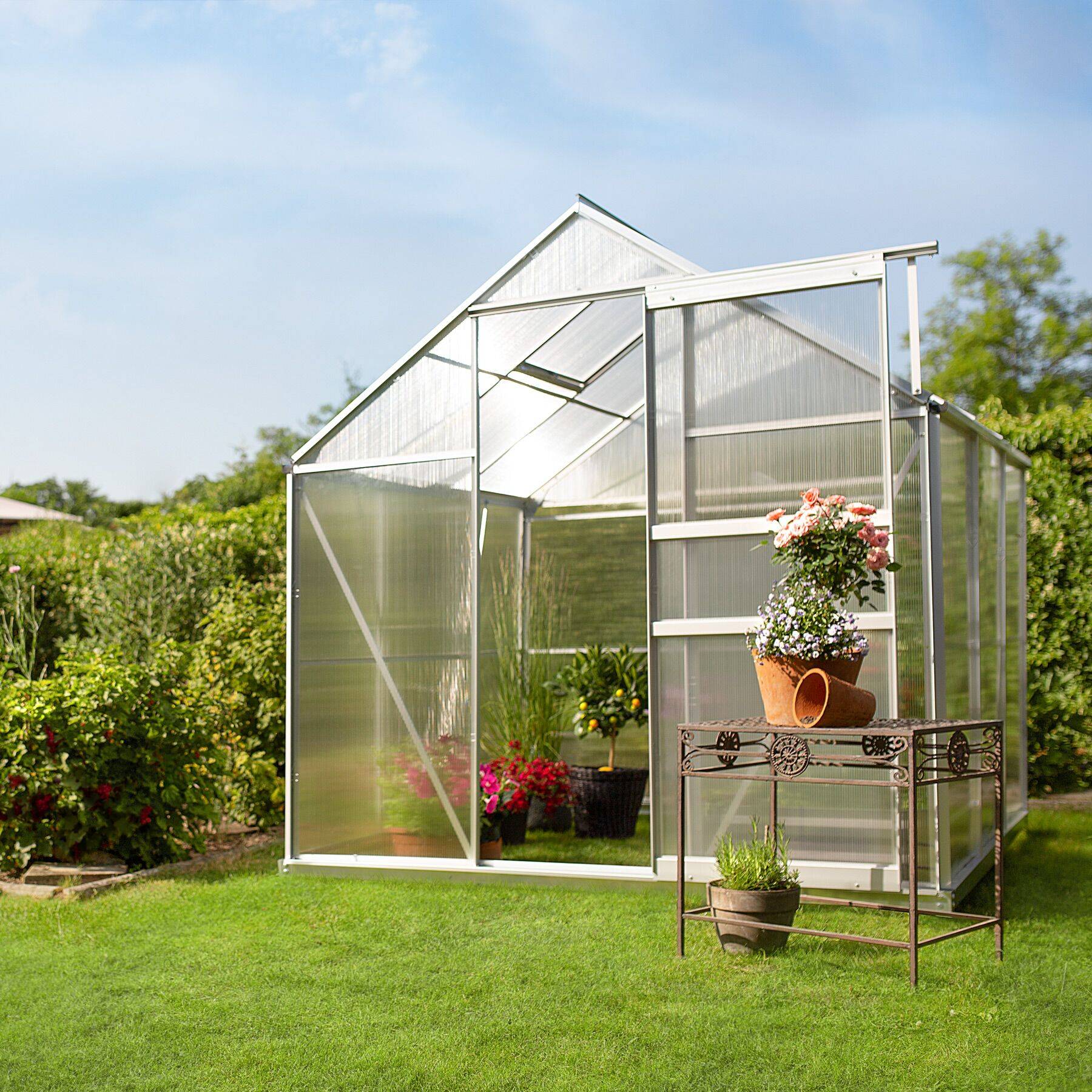 Serre De Jardin En Aluminium Et Polycarbonate 4mm - Tailles De 230x180x195cm - Porte Coulissante, Fenêtre Toit Réglable - 10