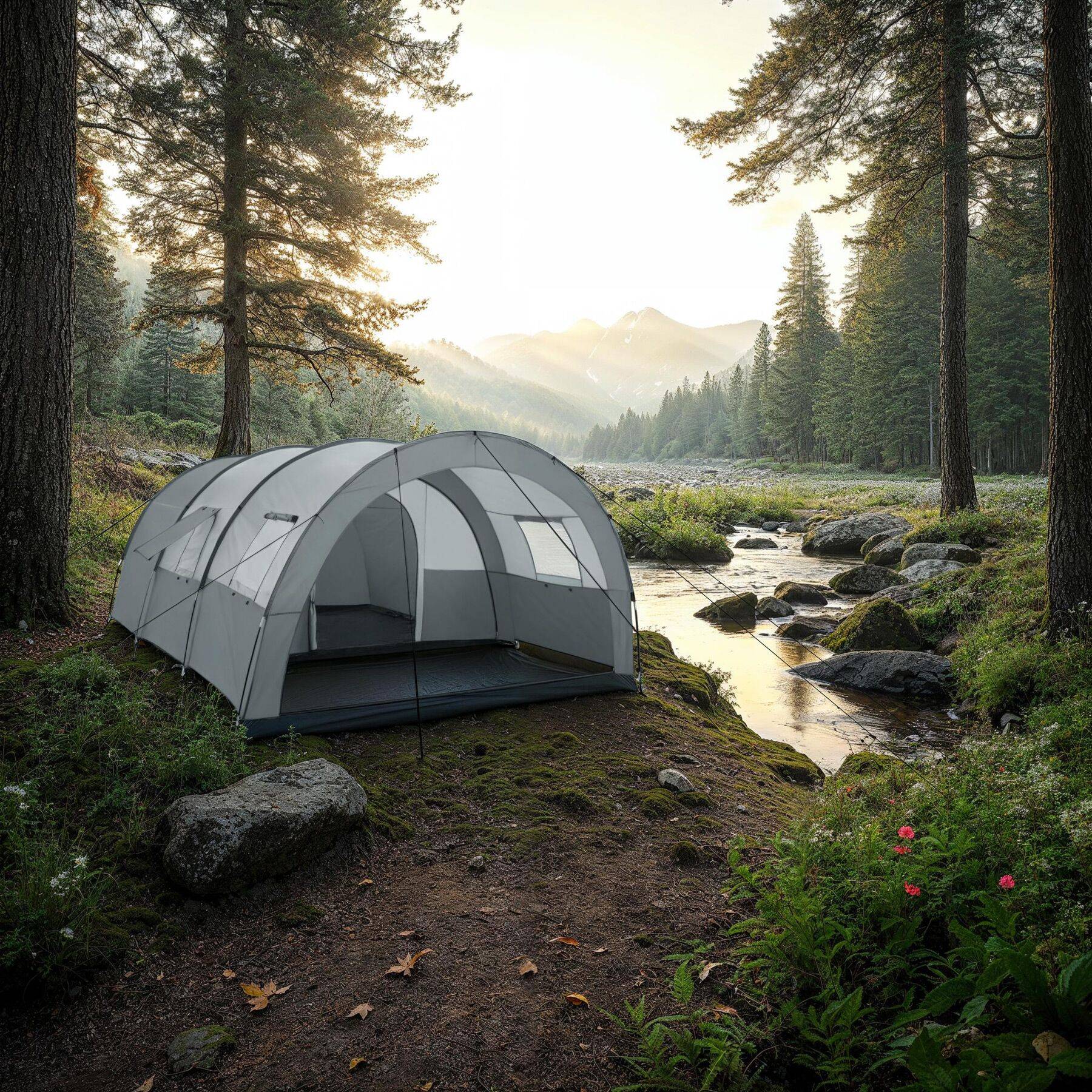 Tente Tunnel TecTake 6 Personnes - Grande Tente Familiale Avec Auvent | 480x350x195 Cm