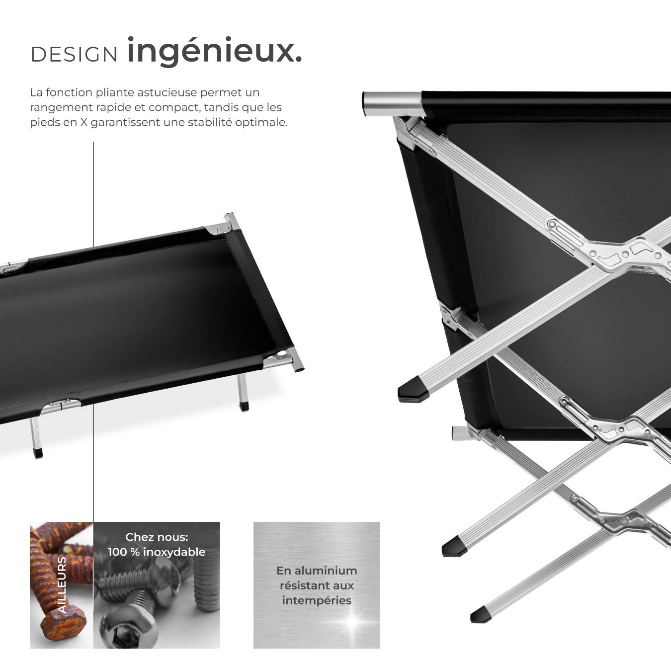 2 Pieds De Rechange Pour Lit Camping Pliant Night Cat - Capacité 150kg - Neuf