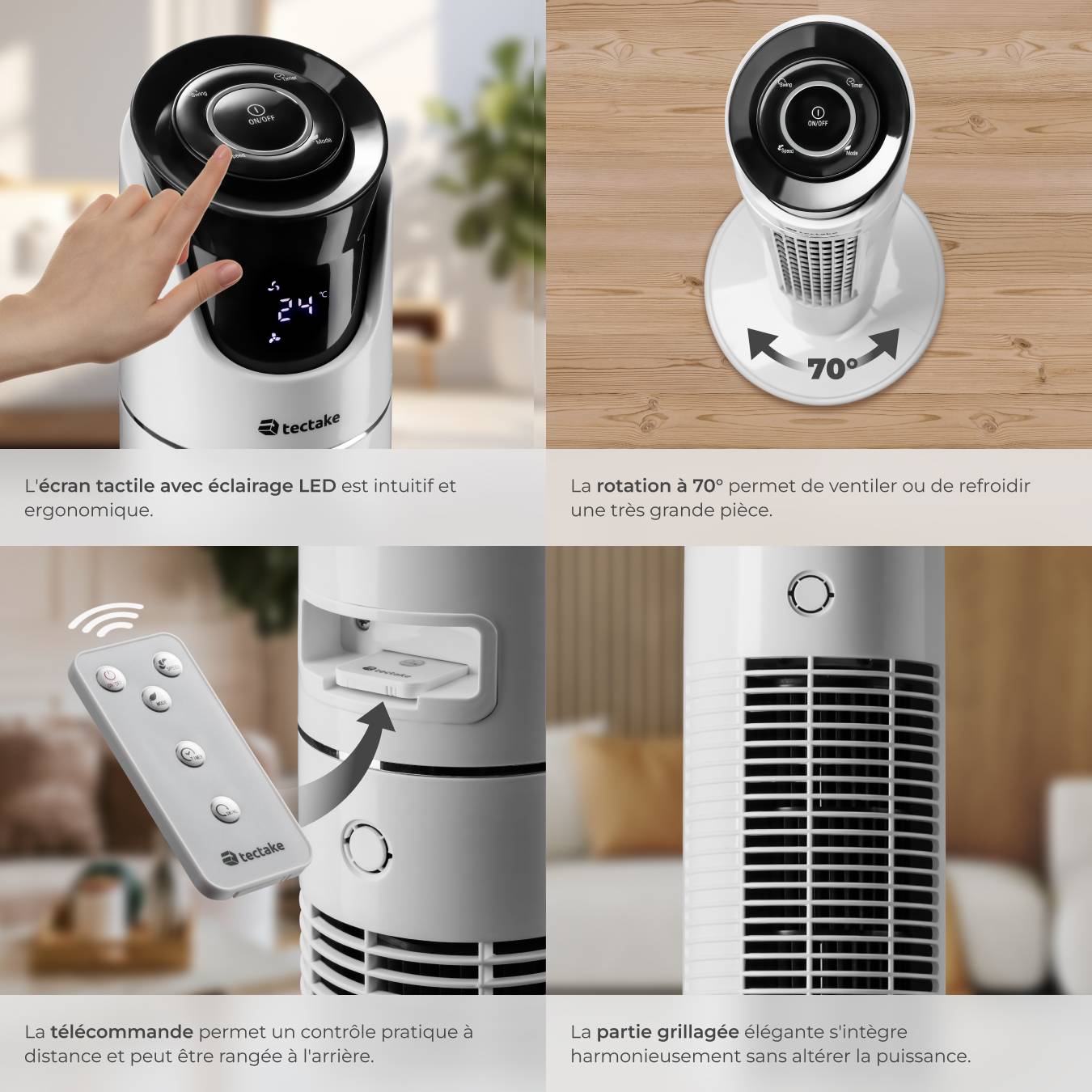 Ventilateur Sur Pied BAKAJI Avec Télécommande - 50W, 3 Vitesses, Pales 40 Cm, Hauteur Réglable 130 Cm, Minuteur