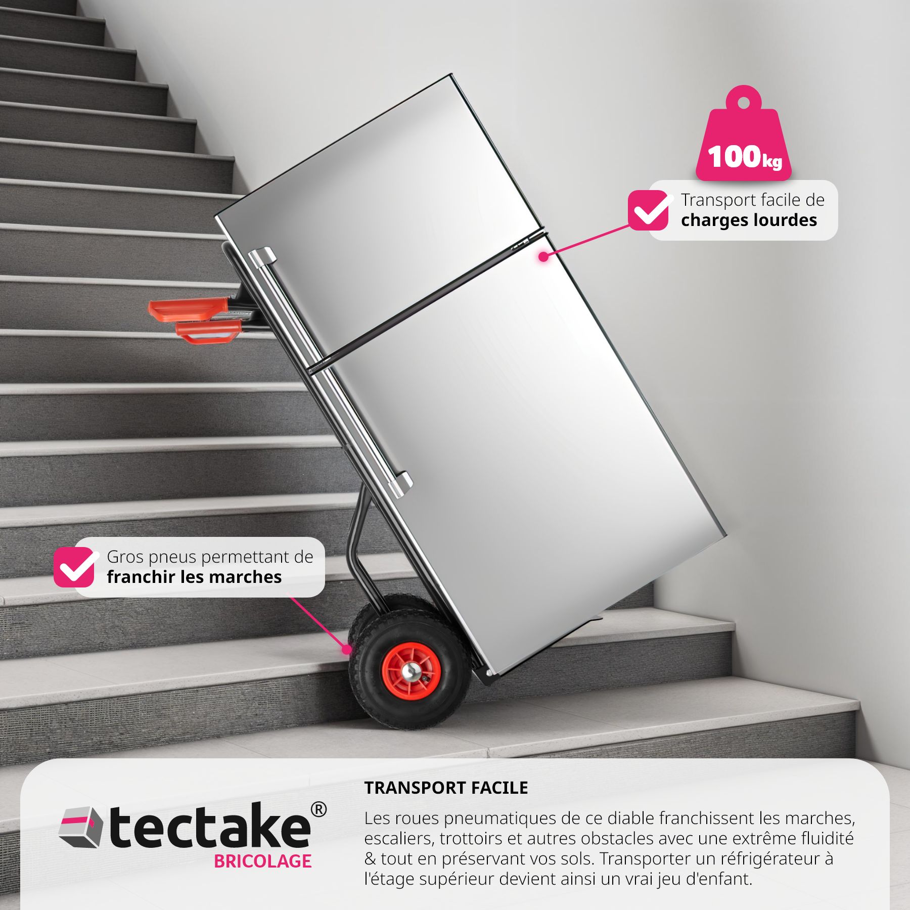 Diable Pliable En Aluminium - Capacité 100 Kg - Roues Silencieuses 17 Cm