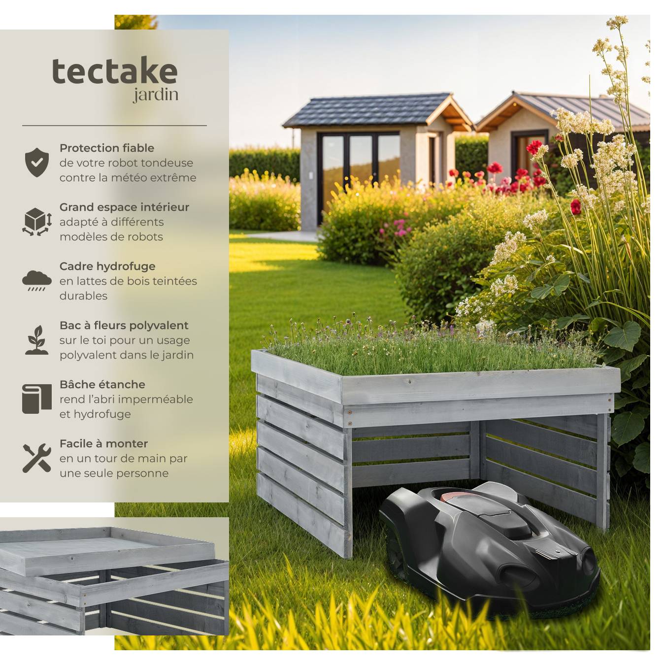 Abri Garage En Bois Pour Robot Tondeuse - Avec Toit Végétalisable - 84x78x46 Cm - Résistant Aux Intempéries