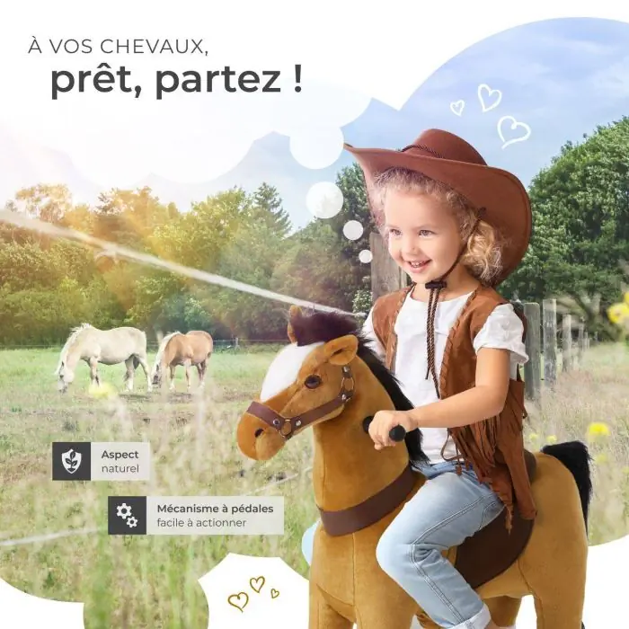 PonyCycle Poney à monter Marron avec sabot blanc Petit Modèle pour 3 à 5 ans