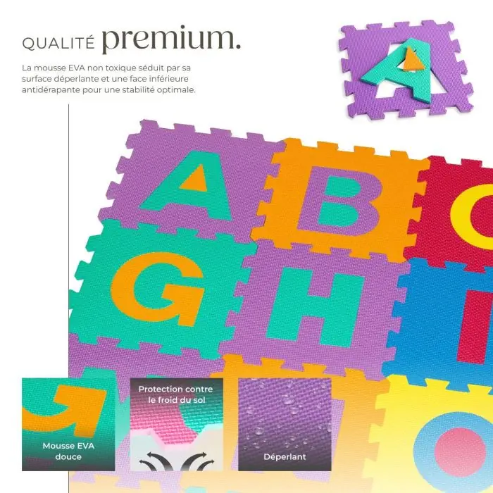 72 Pcs Puzzle tapis mousse alphabet et chiffres + basic animaux