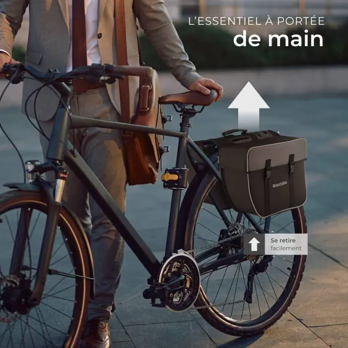 Sacoche Double Vélo OSIGEI - 33L - Étanche - Réflecteurs - Tissu Oxford - Pour Porte-Bagages - 41x29x14cm