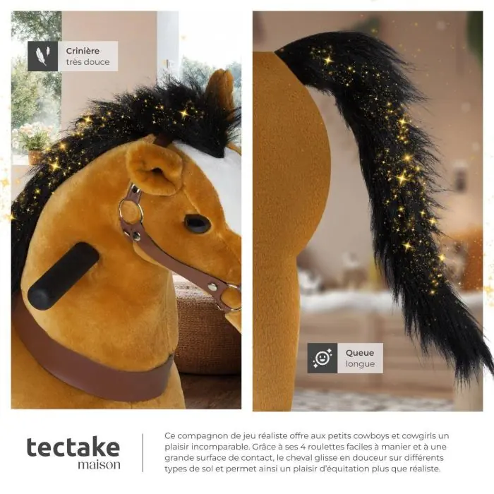 Poney à Bascule Amadeus Miweba - Peluche Sur Roulettes - Réglable 4-8 Ans - Freins Anti-recul - Intérieur/extérieur