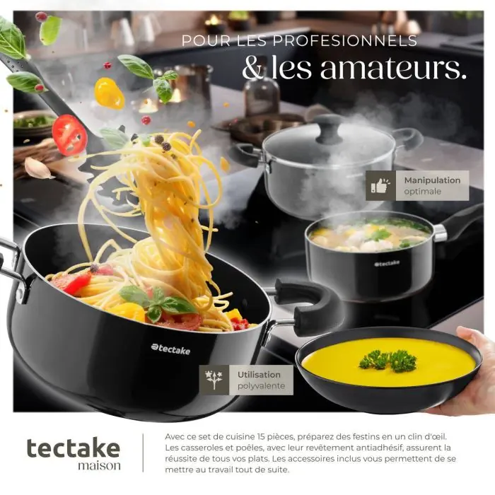Set De Cuisine 16 Pièces Antiadhésif - Poêles Et Casseroles Avec Couvercles Verre - Rose