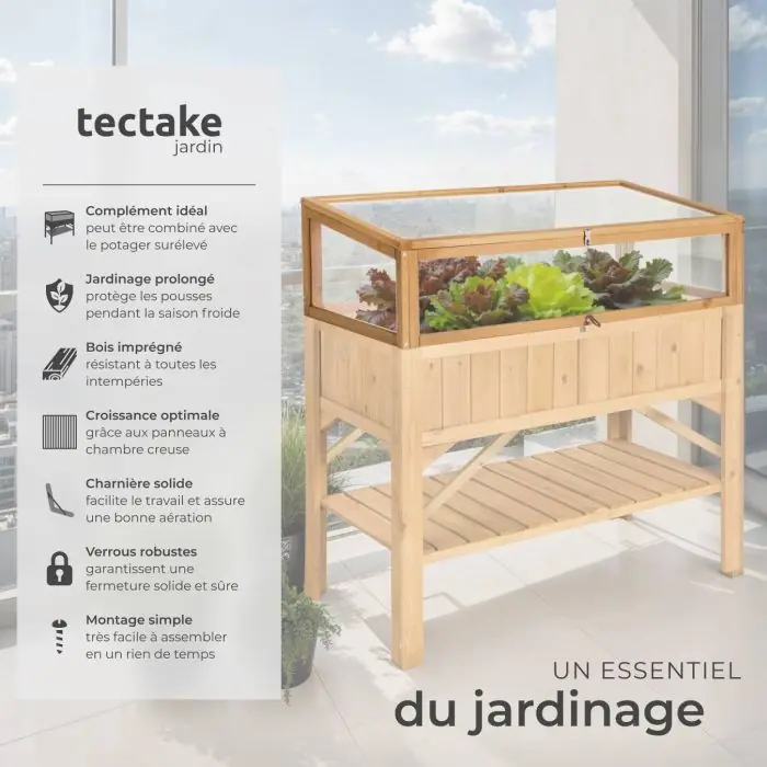 Serre Bois Potager Surélevé Mini Serre TecTake 115x53x34cm