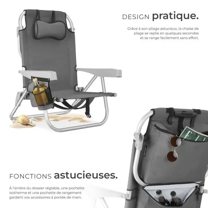 Chaise de plage - ASHATA - Pliable - Aluminium - Textilène - Réglable