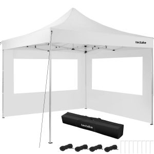 Pavillon de jardin pliable en aluminium 3 x 3 m avec 2 parois lat&eacute;rales