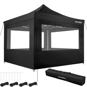 Pavillon de jardin pliable en aluminium 3 x 3 m avec 4 parois lat&eacute;rales