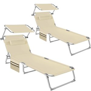 Lot de 2 bains de soleil Chlo&eacute; 4 positions avec appui-t&ecirc;te et pochette