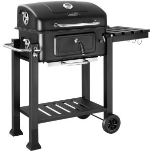 Barbecue au charbon de bois Florian avec 2 roues, bac &agrave; charbon r&eacute;glable