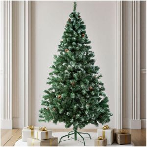 Sapin de No&euml;l artificiel avec pommes de pin et support m&eacute;tallique 180 cm