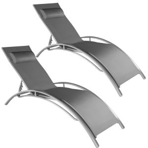 2 chaises longues en aluminium, &agrave; 5 niveaux