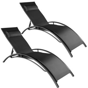 2 chaises longues en aluminium, &agrave; 5 niveaux