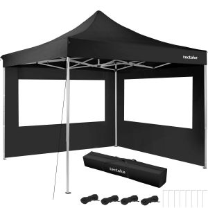 Pavillon de jardin pliable en aluminium 3 x 3 m avec 2 parois lat&eacute;rales
