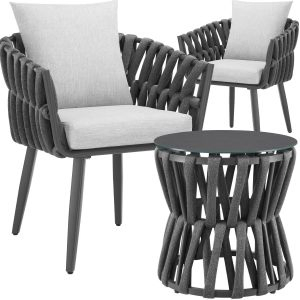 Ensemble Lugano au design tress&eacute;, structure en aluminium, pieds viss&eacute;s