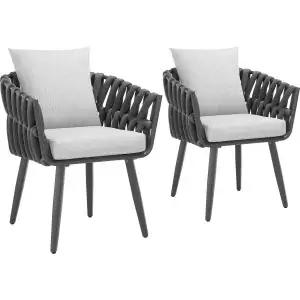 Lot de 2 chaises Lugano au design &laquo; corde &raquo; avec structure en aluminium