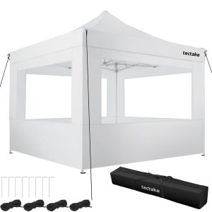 Pavillon de jardin pliable en aluminium 3 x 3 m avec 4 parois lat&eacute;rales